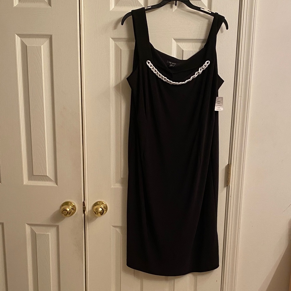 Lebos Black Midi Dress with Chain Accent